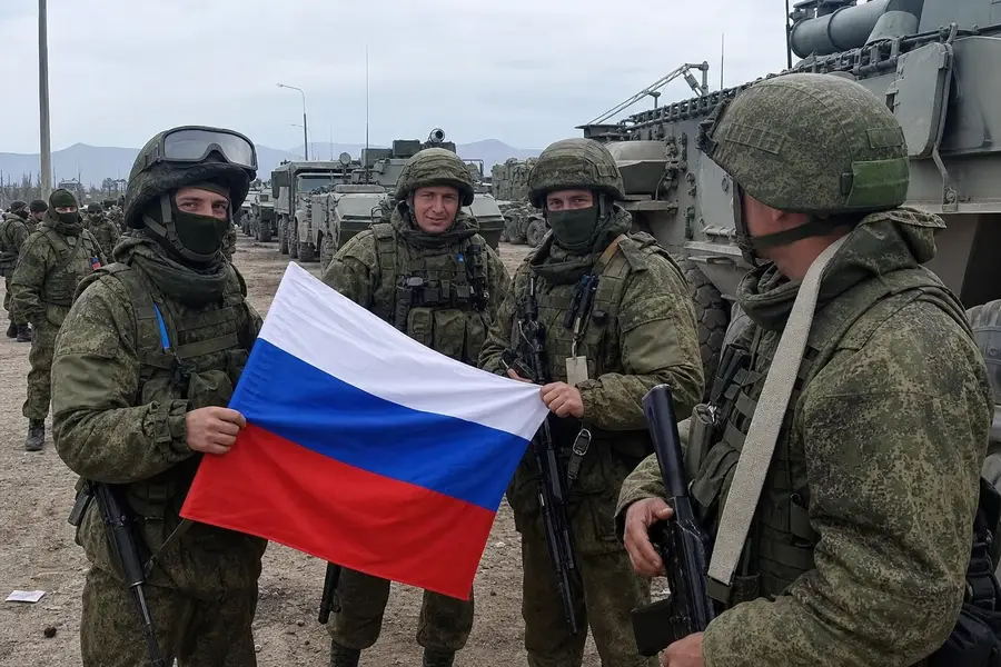 Бойцы с флагом у техники